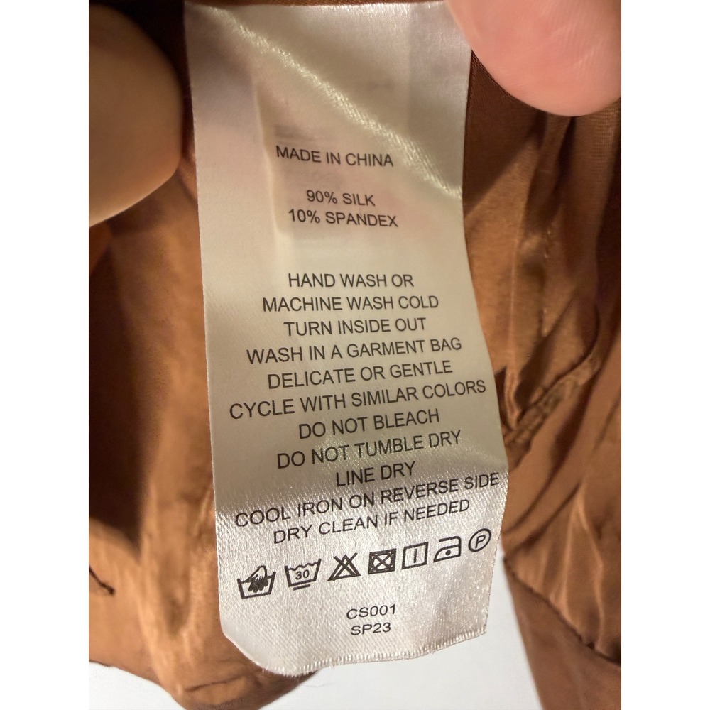 Quince Washable Stretch Silk Notch Collar Blouse Copper Brown Medium CS001 - Picture 4 of 6